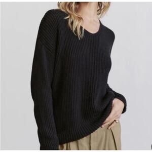 Jenni Kayne Cotton Cabin Sweater XS Black Oversized Quiet Luxury Minimalist